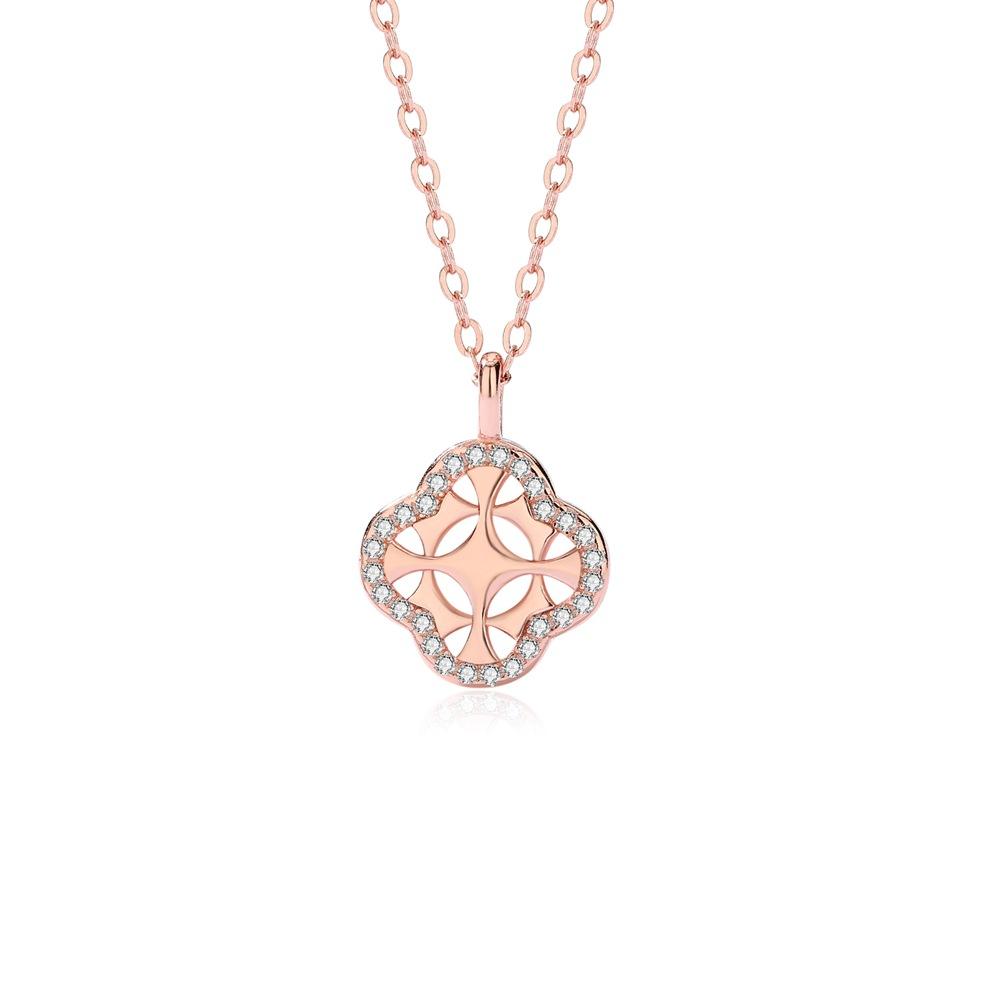 

Ожерелье из стерлингового серебра 925 пробы с четырьмя листами клевера, женская полая подвеска из розового золота 18 карат, цепочка на ключицу в виде счастливой травы 925 Silver