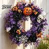 Accenti stagionali per la casa vacanze Ghirlande di Halloween per la porta d'ingresso Ghirlanda con teschio e zucca con bacche Rose nere per porta Foglie viola Porte Muro del portico