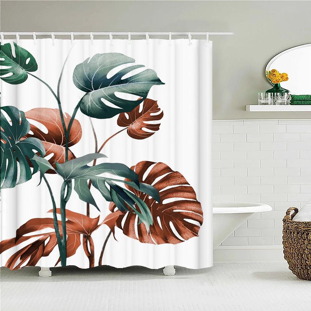 Tropikalny Zielony Liść Rośliny Palma Zasłony Prysznicowe Zasłona Łazienkowa Frabic Wodoodporny Poliester Zasłona Łazienkowa z Haczykami