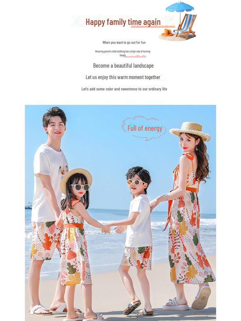 2025 Summer Family Matching Outfits: Parent-Child Medium-Length Casual Dress for 3-4 Member Families