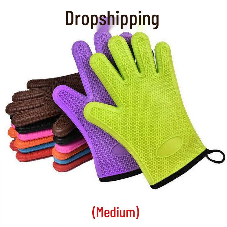 Thickened Honeycomb Silicone Oven Gloves - Heat Resistant Five-Finger Design for Household Use