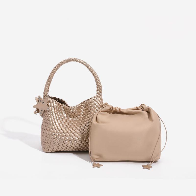 Pure Hand-woven Bucket Bag, Vegetable Basket Bag, Women's High-end Single Shoulder Underarm Bag, Fashion Handbag, Small Tote Bag.