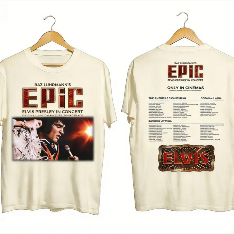 Elvis Presley 2026 Konsertturné Vintage Rock T-shirt Turnéschema Dubbelsidigt Tryckt Bekväm Retro Högkvalitativ T-shirt