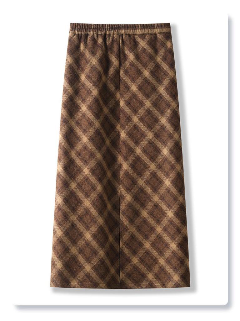 High-Waisted Plaid Tweed Pencil Skirt for Women - Slimming Mid-Length Bodycon, Autumn & Winter 2024 Collection
