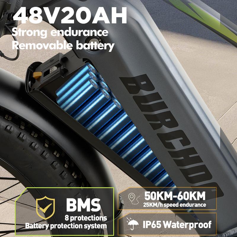 BURCHDA Elektrické kolo RX80 pro dospělé, motor 2500W, baterie 48V 20AH, 26' široké terénní pneumatiky, horské a sněhové elektrické kolo, terénní kolo