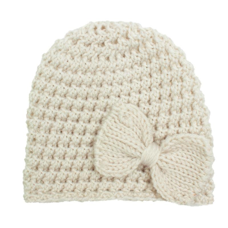 Baby-Wollmütze für Herbst und Winter, bequeme einfarbige Kinder-Überziehmütze mit Schleife, Babymütze