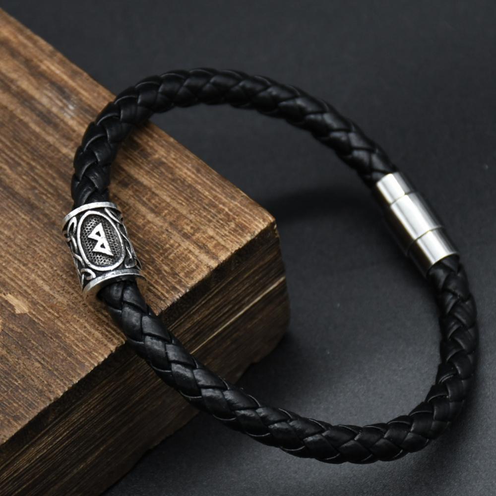 Men Leather Viking Bracelets Rune Charms Beads Valknut Amulet DIY Bracelets Bangles Jewelry