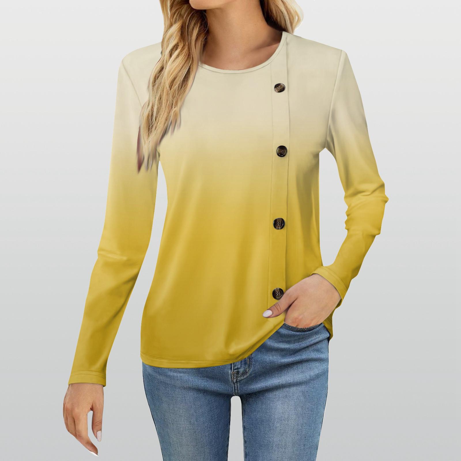 

Женская модная повседневная футболка с круглым вырезом и длинным рукавом с принтом, женская футболка XL жёлтый