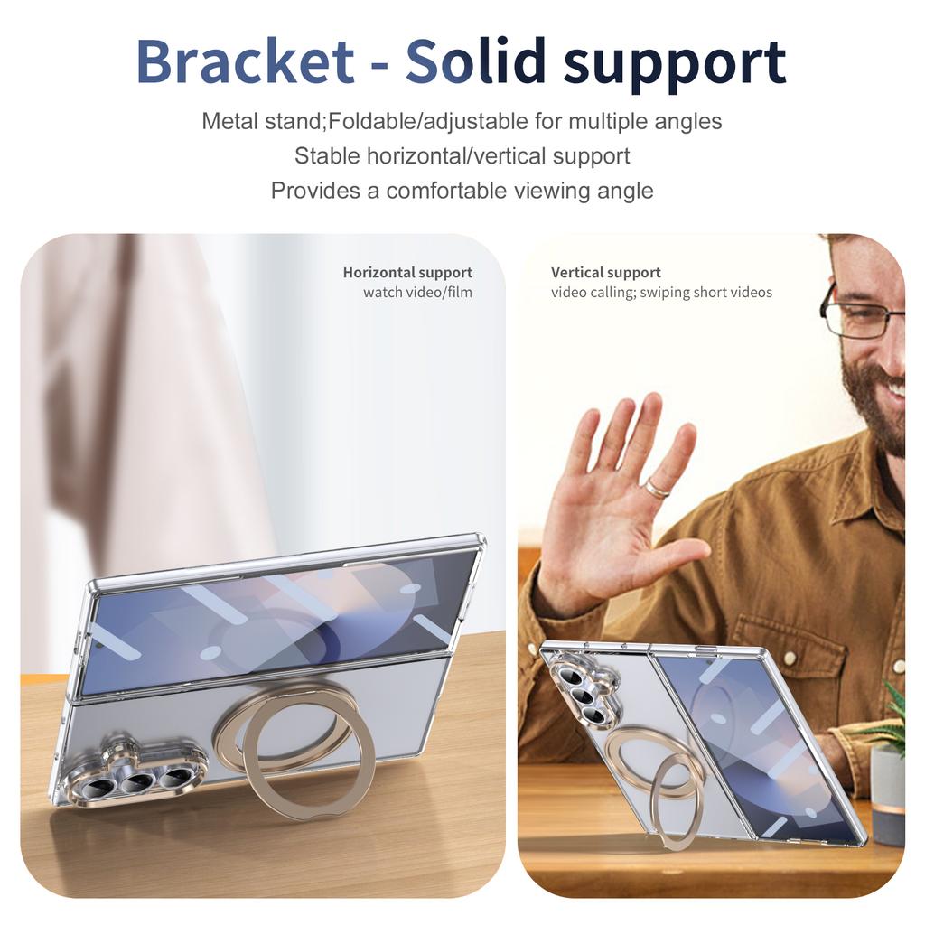 360 Swivel Bracket Magnetic Clear Case for Samsung Galaxy Z Fold 7 6 5 4 Shockproof for Magsafe Kickstand Screen Protector Cover