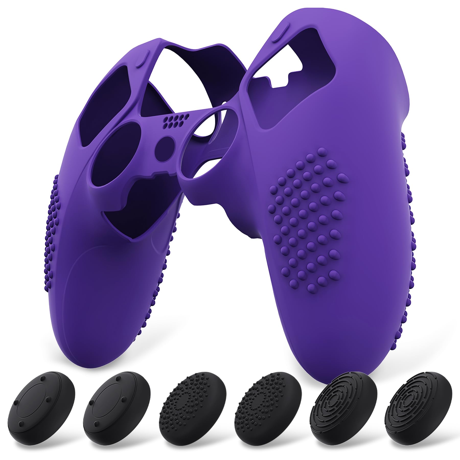 

PlayVital PS5 Edge Controller Silicone Cover Soft Rubber Protector Skin with Thumb Grip Caps 3D Stud Edition Stud Edition Non-Slip Case, - [3D - фіолетовий