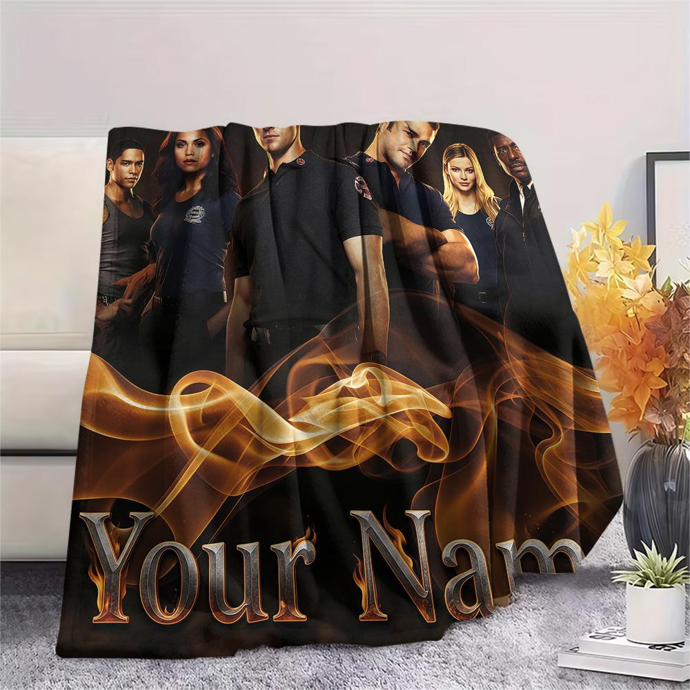 1PC Custom Name CHEicago Fire Patterned Flannel Blanket Suitable For All Seasons for Home Decor Warmth and Comfort Gifts Holiday Present -HE105
