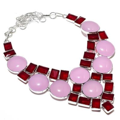 Natural Pink Chalcedony Gemstone Handmade 925 Sterling Silver Necklace 18" V1e98