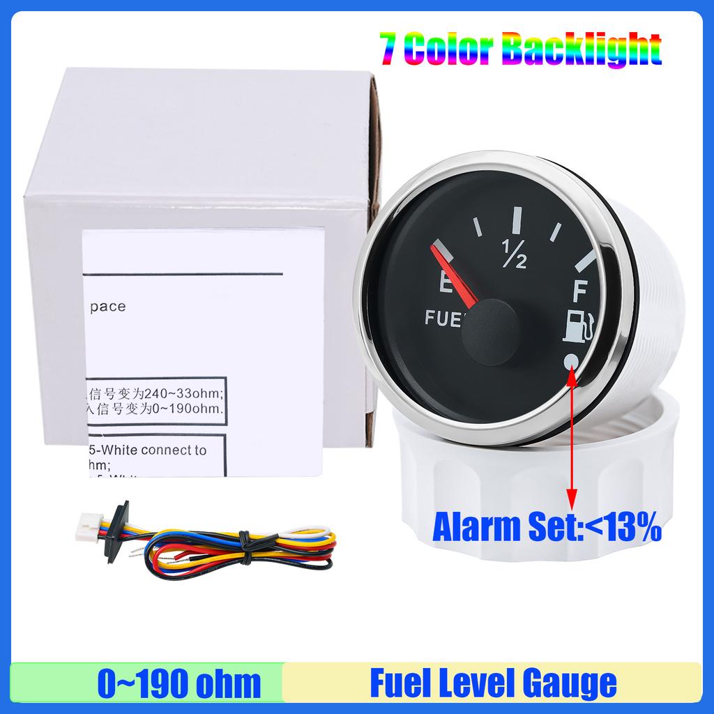 MAIMEIMI 7 Color LED 0-190ohm 52MM Fuel Water Level Gauge Water Temp Oil Pressure Meter Oil Temp Voltmeter with Alarm Optional