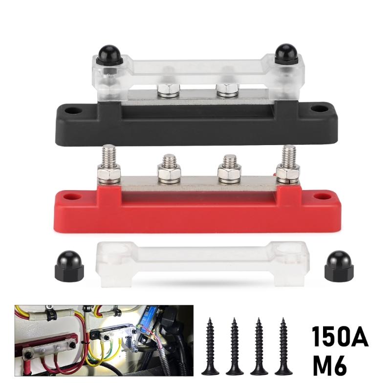 M6 4 Stud Power Distribution Block Terminal with Cover 150A Electrical Terminals Block for Marine Boat Car