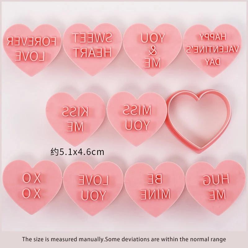 10Pcs Valentines Day Cookie Mold Love Heart Shape Biscuit Fondant Embosser Stamp for Wedding Party Cake Decorating Baking Tools