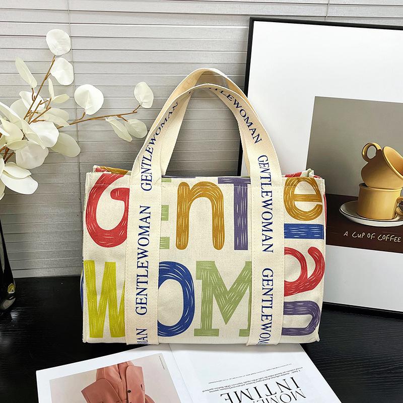 Large capacity canvas bag women's print going out short trip bag leisure work commuter tote bag portable shopping bag