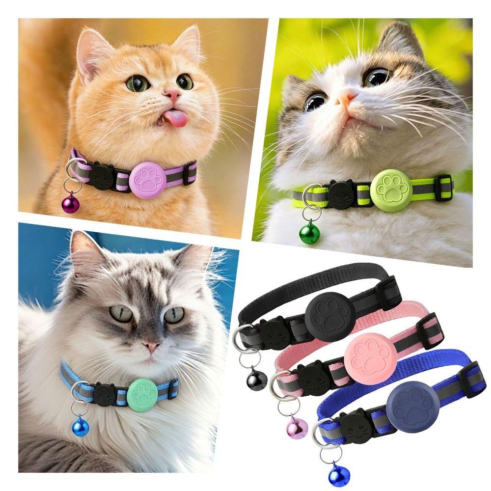 Silicone Protector Pet Collar with Bell Reflective Strip Puppy Collar for AirTag Cat Puppies