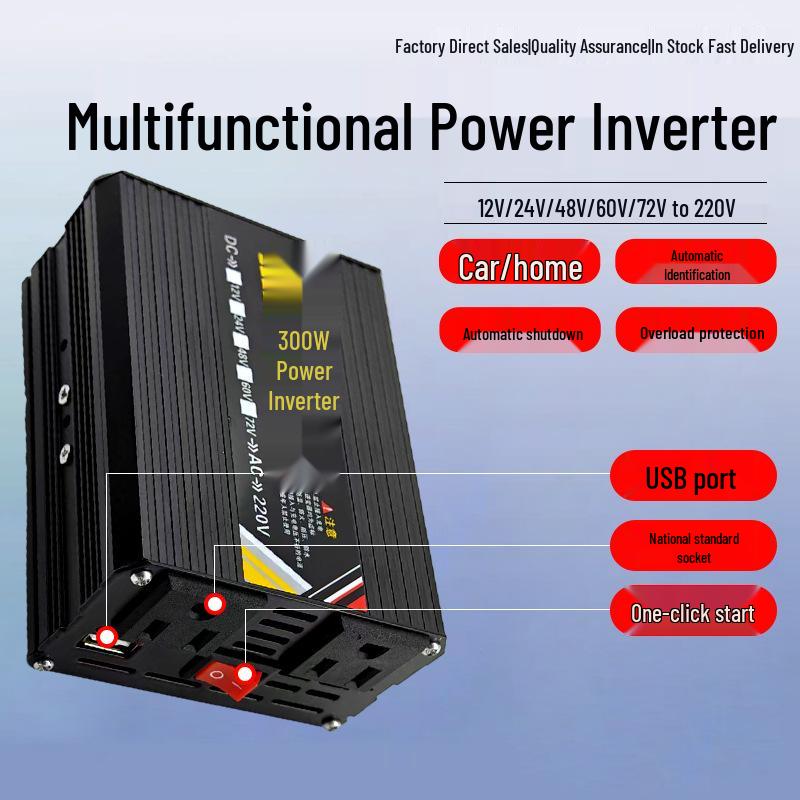 300W Smart High-Power Inverter for 12V-72V to 220V Conversion