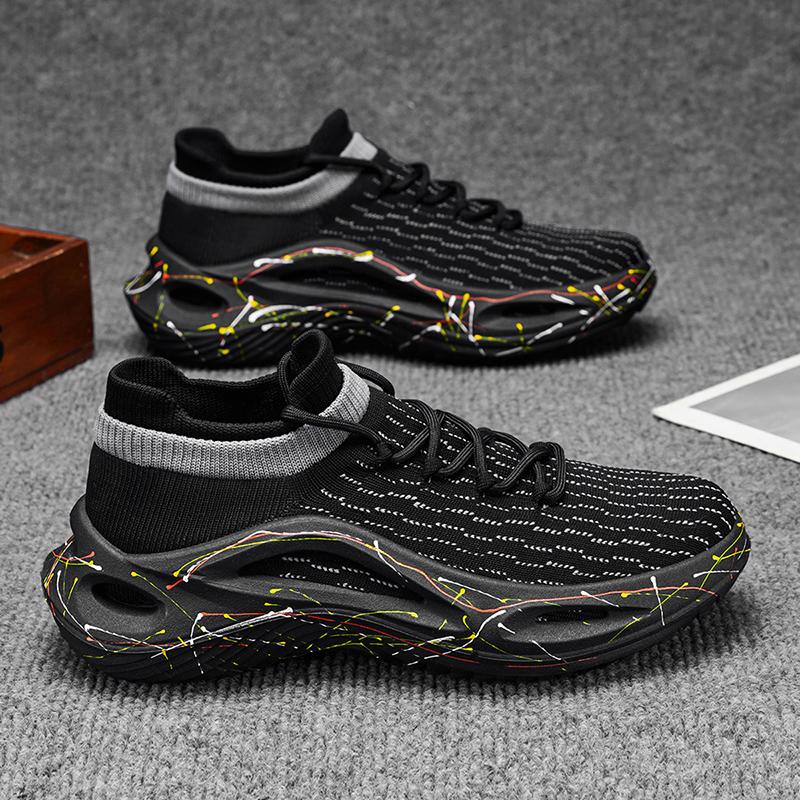 Spring And Summer New Thick Soles Breathable Flying Mesh Socks Shoes Men'S Non-Slip Wear-Resistant Casual Shoes