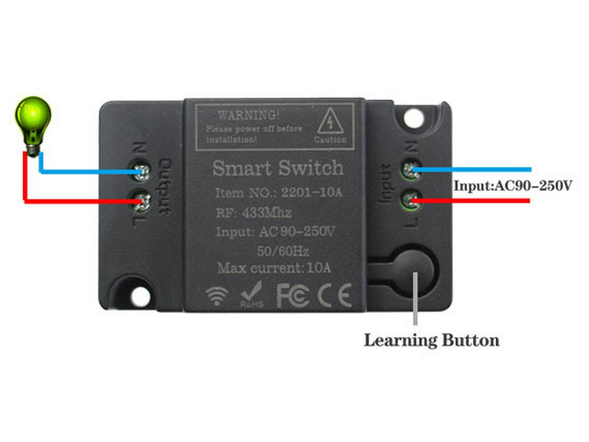 

433RF Wireless Stick-On Remote Switch for 220V Home Lights
