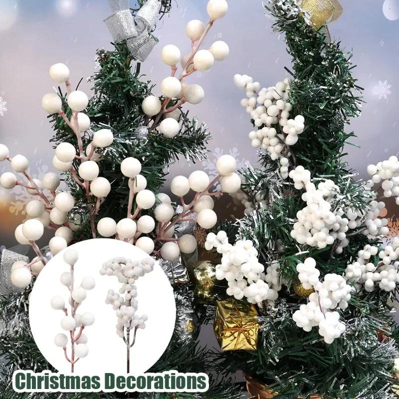 

4-20PCS Artificial Holly Berry Stem Christmas White Berries Branches DIY Xmas Tree Ornament Wedding Home Party Fake Flower Decor 4PCS