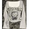 Long Sleeved T-shirt Early Spring American Style Kitten Print Patchwork Leopard Print Slim Fit Top Trend Sets