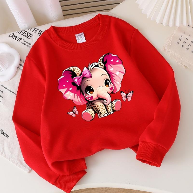 Kids Crewneck Sweatshirt, Cute Pink Elephant with Bow & Butterflies Print, Soft Casual Pullover for Fall Winter