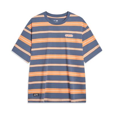Li Ning X Og Slick Seria Deskorolek Pasiasty Odprowadzający Pot Luźny T-shirt z Krótkim Rękawem i Okrągłym Dekoltem Unisex Bluzki AHST479-5