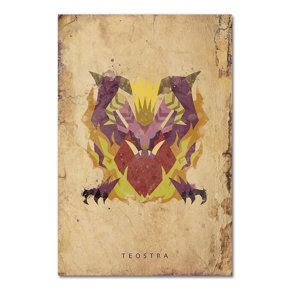 Monster Hunter Poster Hanging Painting Japanese-Style Game Animated Cafe Canvas Painting Wall Pictures for Living Room Art