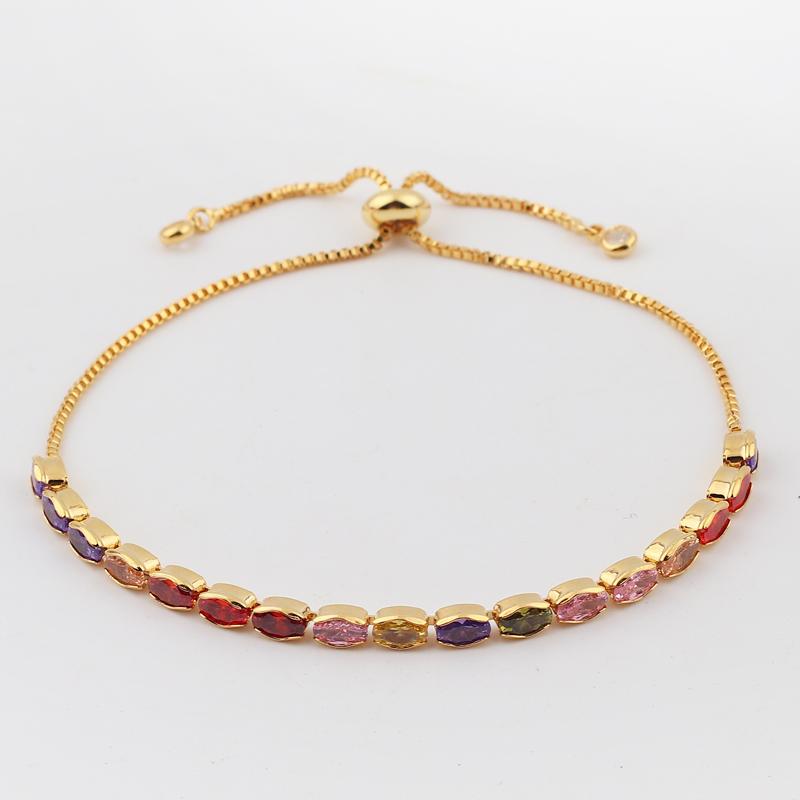 Rainbow Cubic Zirconia Tennis Bracelet Iced Out Chain Bracelets For Women Gold Color Adjustable Bracelet CZ Chain Homme Jewelry