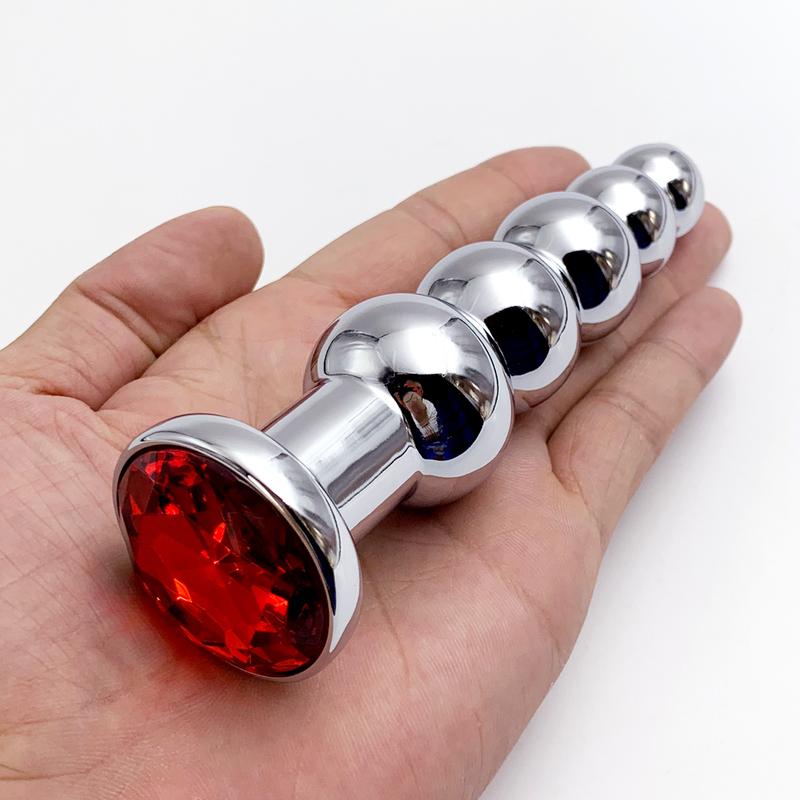 Metal Anal Plug 5 Bead Anal Dilator Jewel Base Butt Plug G-Point Massage Adult Pleasure Sex Toy for Sexual Wellness