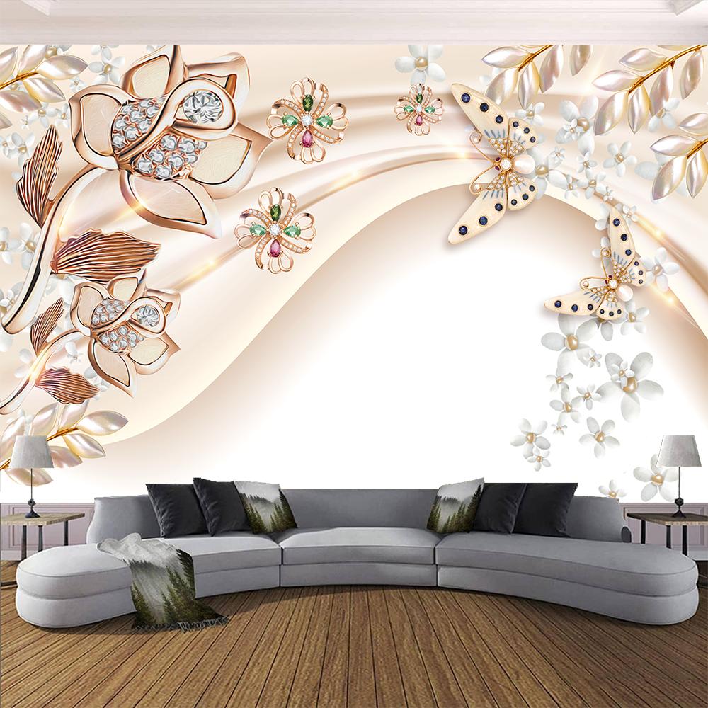 Flower Mural For Walls 3d Jewelry Diamond Flowers Embossed Wallpaper Living Room Bedroom Wall Murals