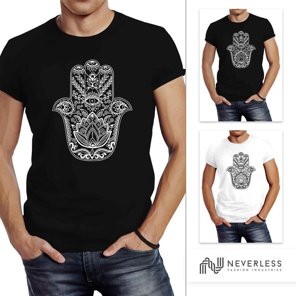 Men's T-Shirt Hamsa Hand of Fatima Lucky Charm Symbol Slim Fit Neverless®-