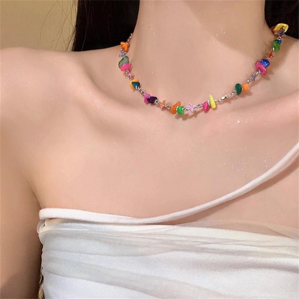 Цветное бусинное ожерелье Y2K, стиль Spice Girl, сладкий и крутой, цепочка на ключицу, дофаминовое ожерелье
