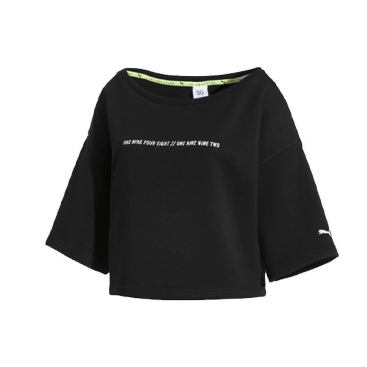 (WMNS) PUMA Printing Round-neck Sweatshirt Black Women s 579782-03 S