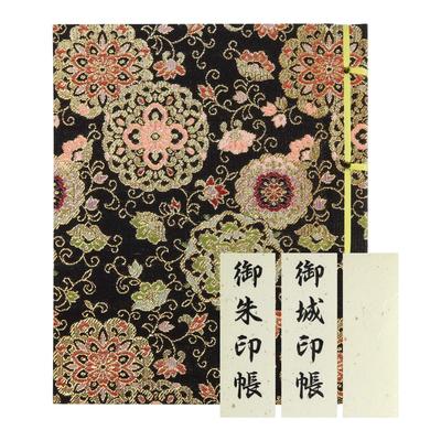 Goshuincho (stamp Book) with Written Instructions, Castle Stamp Book, Flower Pattern Arabesque, Black, 30 Pockets, Cover Included