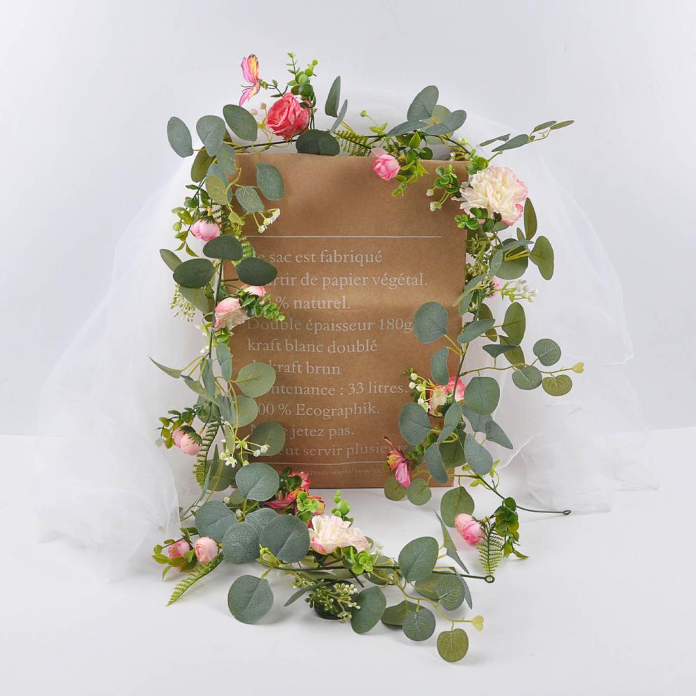 Artificial Eucalyptus Garland with Peony Flower Faux Floral Greenery Garland for Wedding Party Table Centerpiece Backdrop Decor