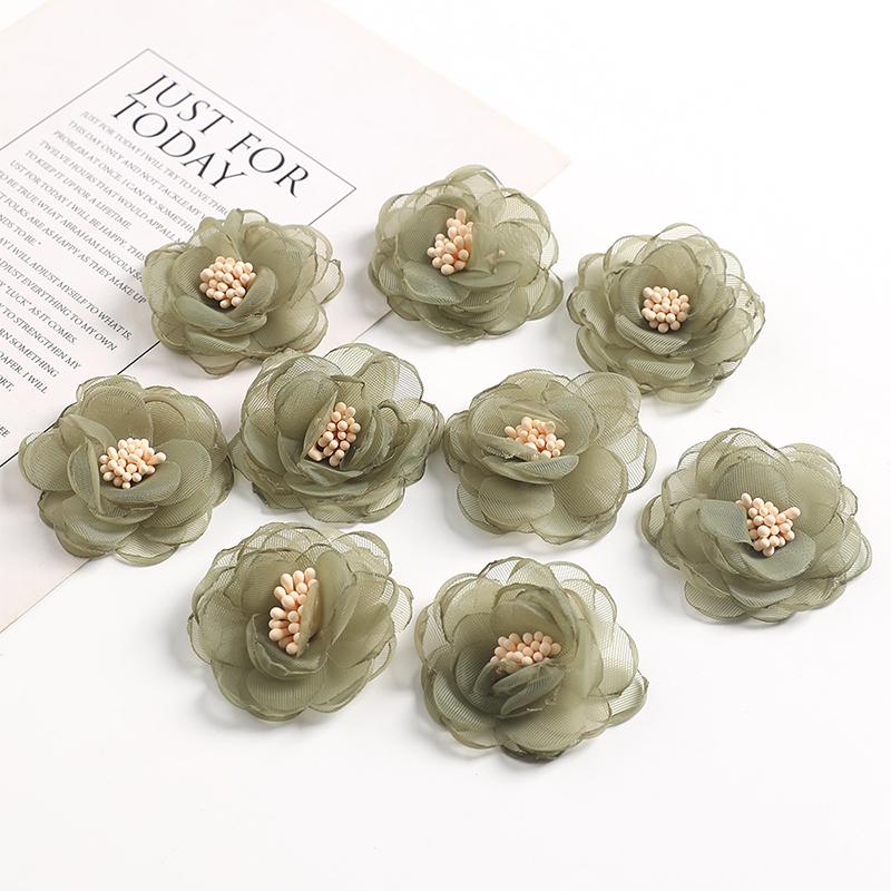 3/5/10Pcs 4cm Yarn Rose Artificial Flowers Head for Home Wedding Decor DIY Bride Hair Wreath Girls Gift Clothing Dress Accessory