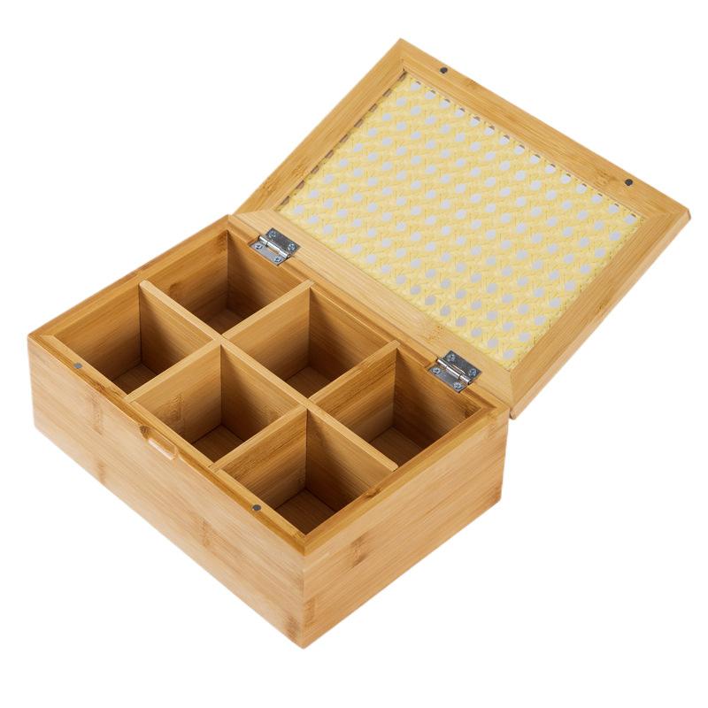 Bamboo Storage Box Geometric Square Grid Desktop Storage Container Jewelry Storage Box Make Up Organizer Jewelry Organizer