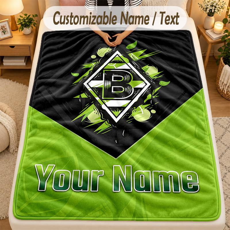 Flannel BlanketBorussia Mönchengladbach Custom Name Text Personalized Soft Warm Throw Blanket Home Decor Gift