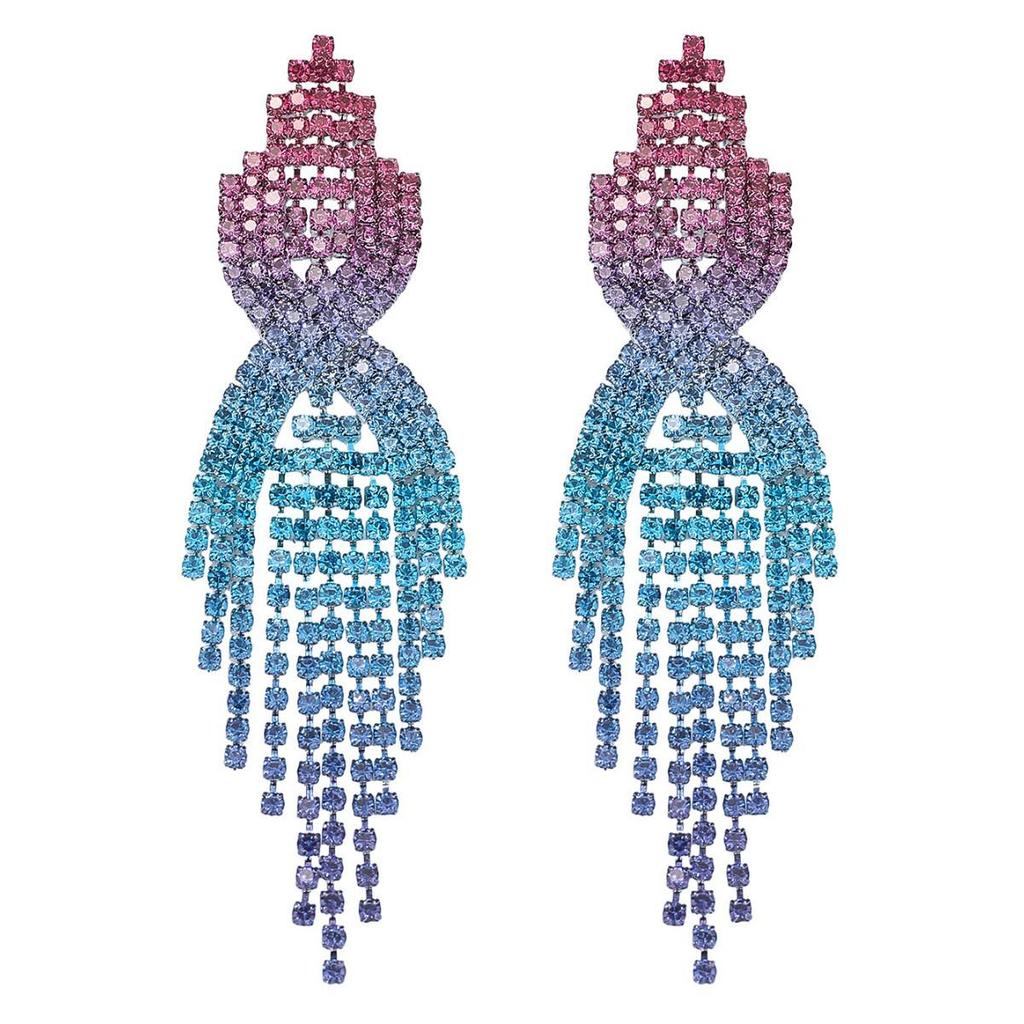 Luxurious European-American Rhinestone Rhombus Bridal Drop Earrings