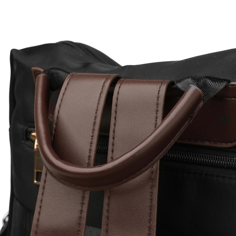 Lightweight Nylon Convertible Backpack with Front Flap Pocket Contrast Trim Dual Zipper Casual Daypack for Women Daily Travel