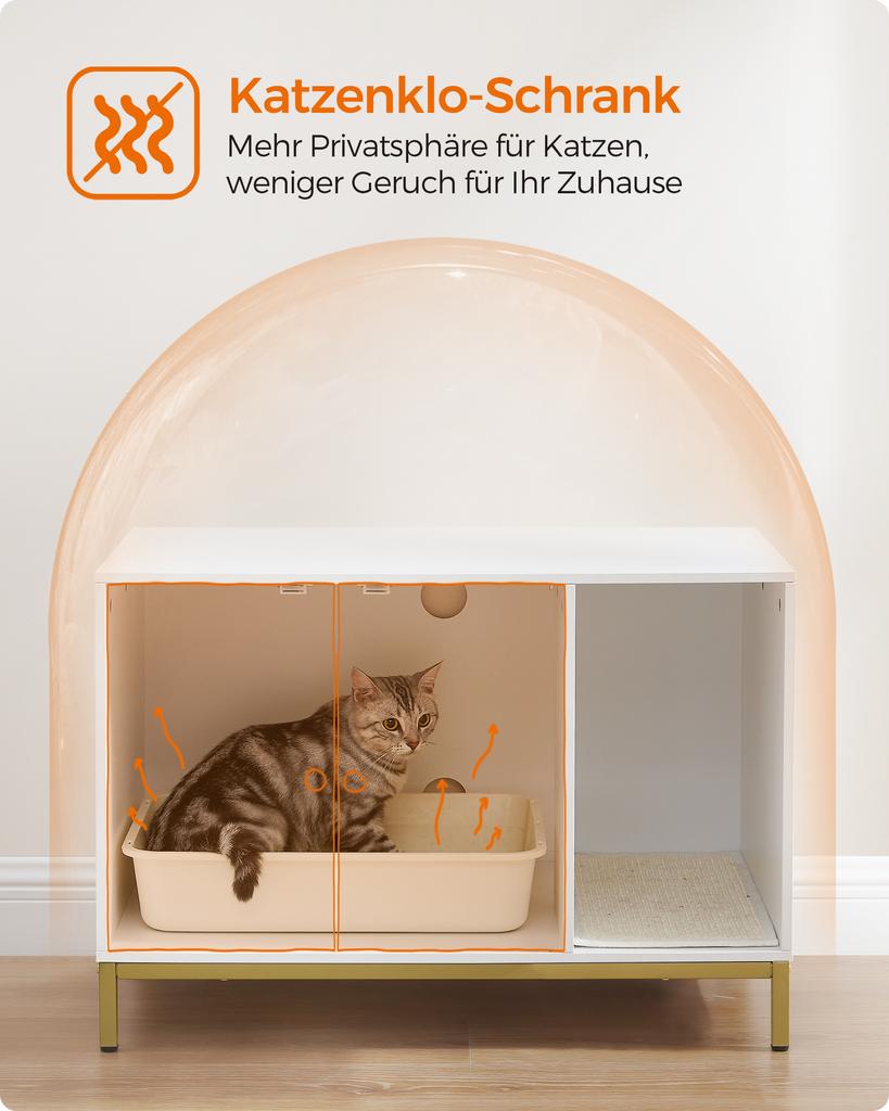 Feandrea Cat Litter Box Enclosure, Hidden Litter Box Furniture with Scratching Mat, Tall Legs, Cat House, Side End Table, 80 x 50 x 55 cm