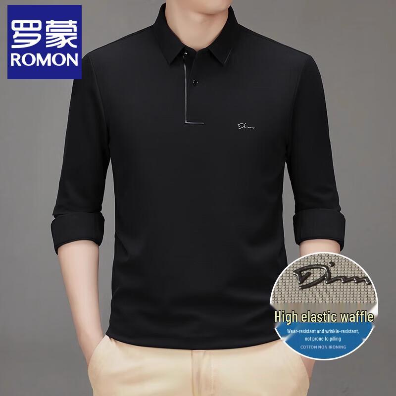 Romon Men's Business Casual Long-Sleeve Polo Shirt