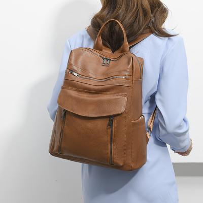 Casual Women PU Backpack Retro Large Capacity Commuter Travel Backpack