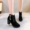 Women Shoes Lace Up Ankle Boots Fashion High Heels Ladies Casual Spring Pumps Platform Heel