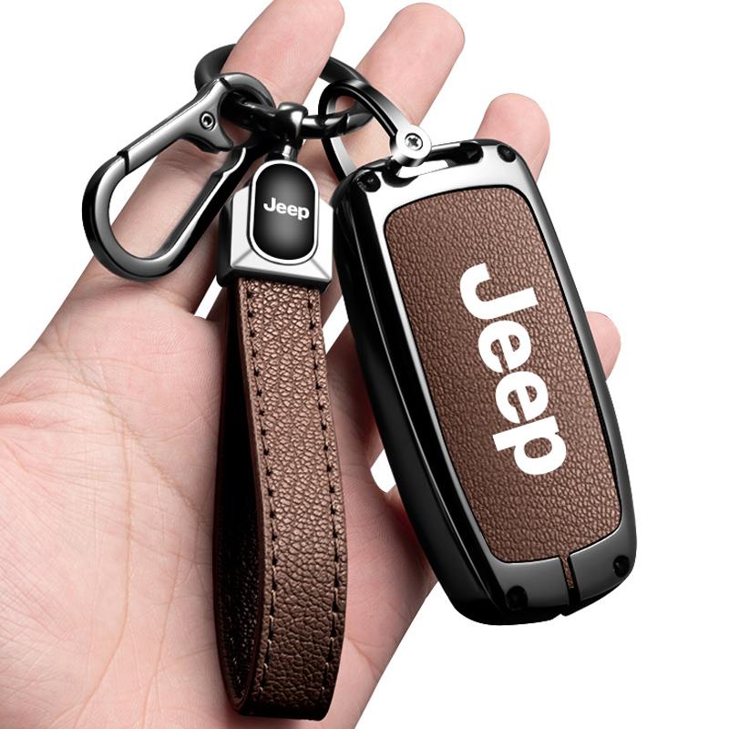 EPY1 For Jeep Grand Cherokee WK2 KL Wrangler JK Commander Renegade Compass 2018 2022 Metal Leather Car Key Case Cover Bag Accessories