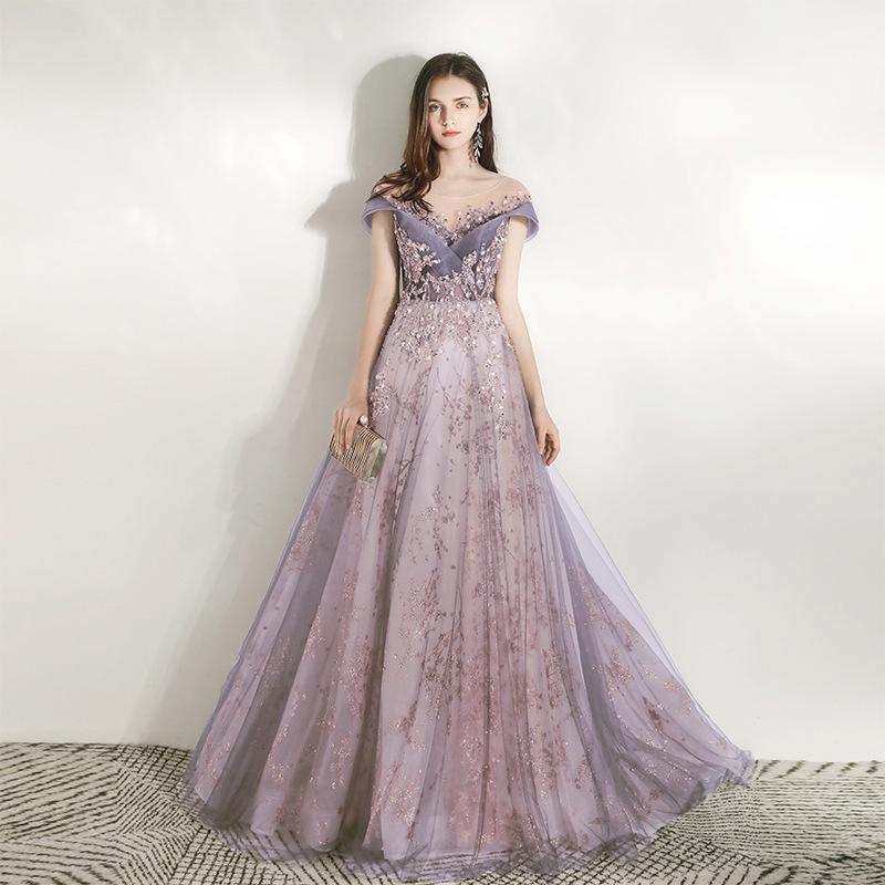 Banquet evening dress women's 1011 new host party dress thin dignified heavy handmade daily dress