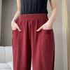 Casual Pants Summer Middle-aged Elderly New Thin Style High Waist Elastic Casual Nine-point Loose Mother Harun