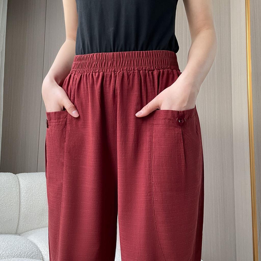 Casual Pants Summer Middle-aged Elderly New Thin Style High Waist Elastic Casual Nine-point Loose Mother Harun